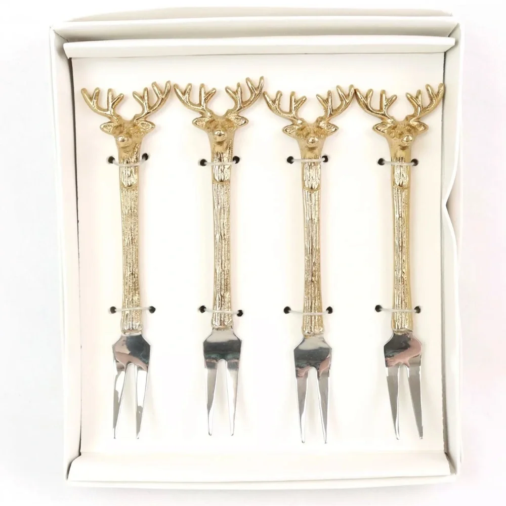 Zodax Peura Stag's Head Assorted Steel/Brass Silverware in Silver‎ Lot of 5